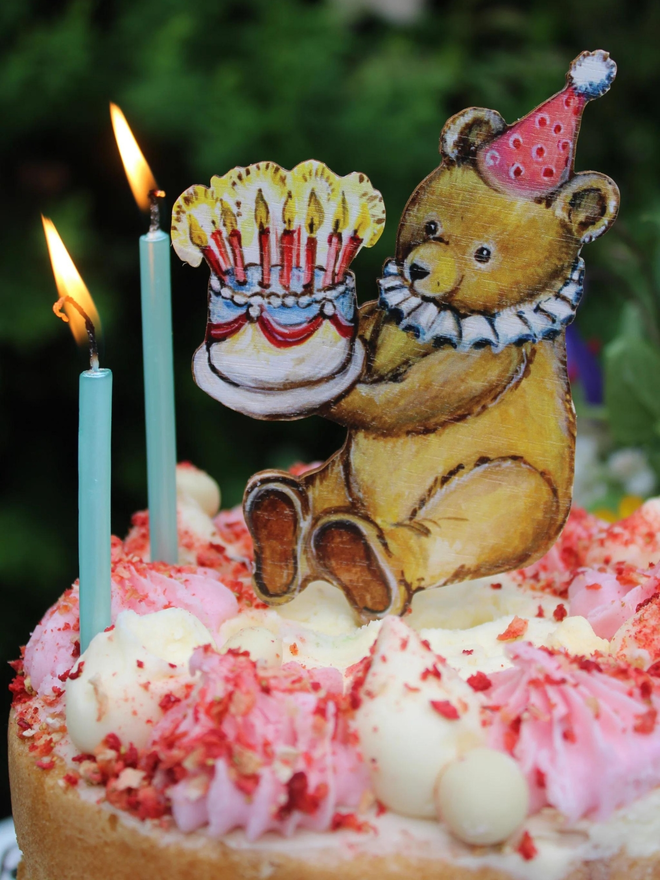 Birthday Teddy - Wooden Cake Topper