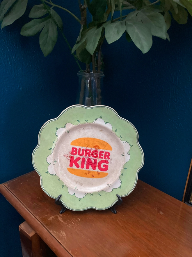 Burger King, Burger King Plate, Vintage Plate, Handprinted Plate, Handprinted Vintage Plate, Handmade Vintage Burger King Plate, Original, Unique, Original Gift