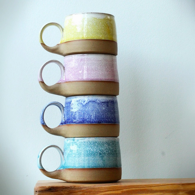 Colourful pastel ceramic mugs