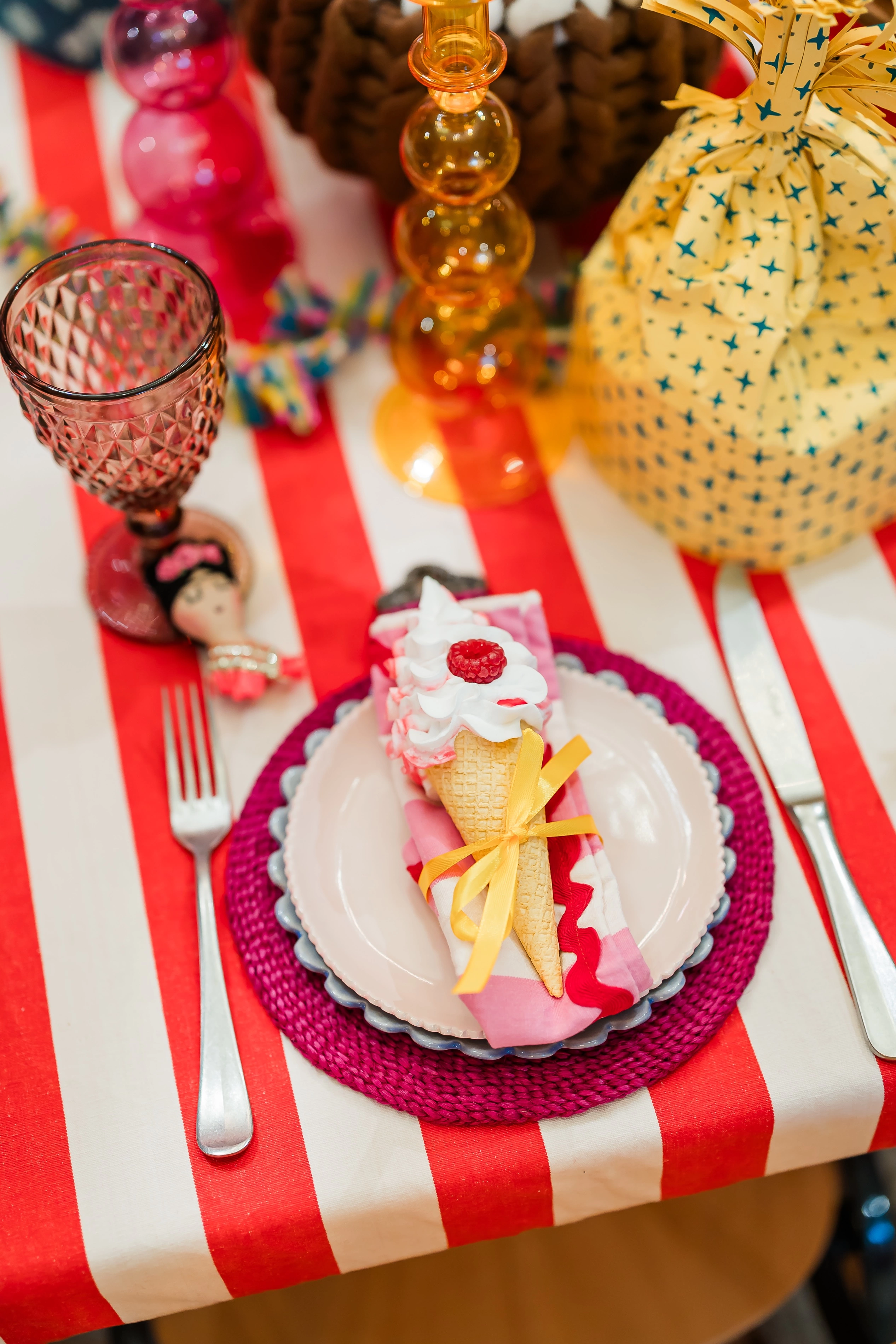 Fake food ice cream as a table place setting
