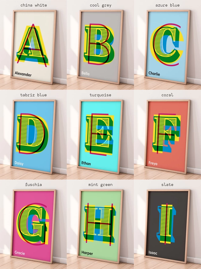 Kids Art Print | Personalised Monogram | Full Alphabet Set | Giclée Print