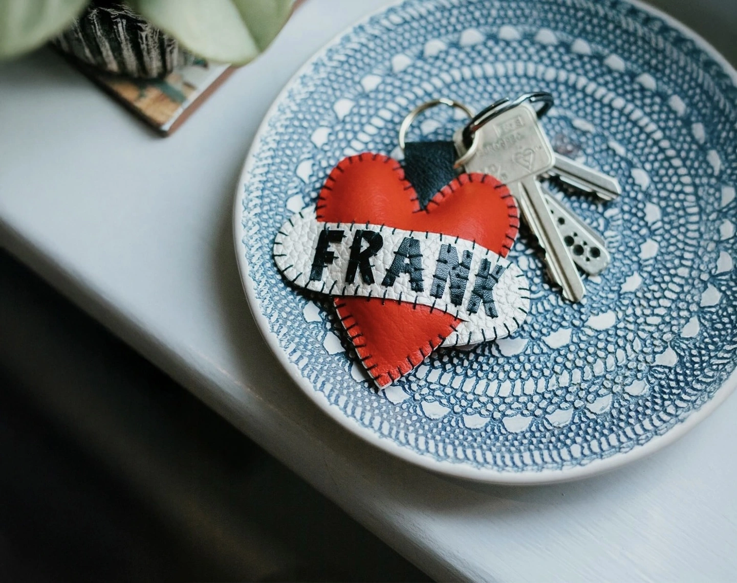Heart leather personalised keyring