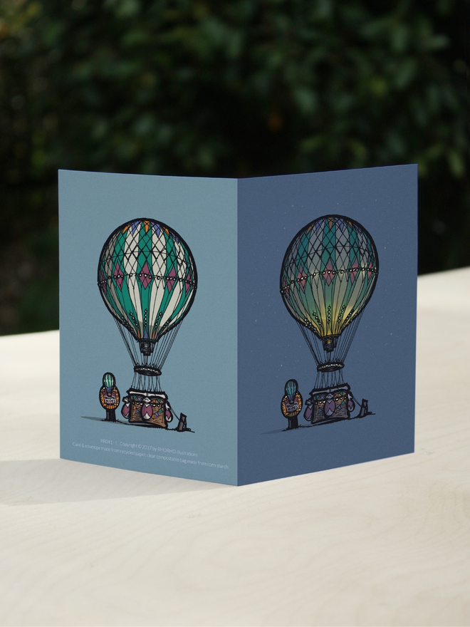day and night hot air balloon illustrated card