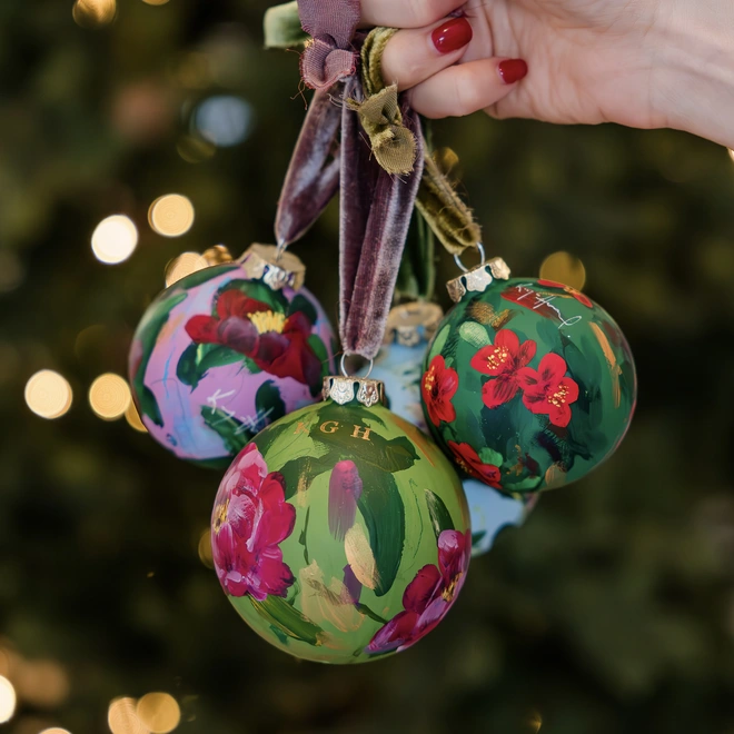 Hand painted floral baubles
