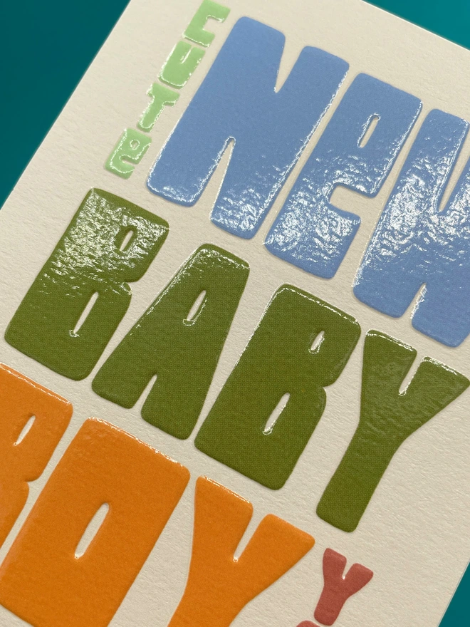 Cute Mini New Baby Boy Card Colourful Chunky Lettering Detail | Raspberry Blossom