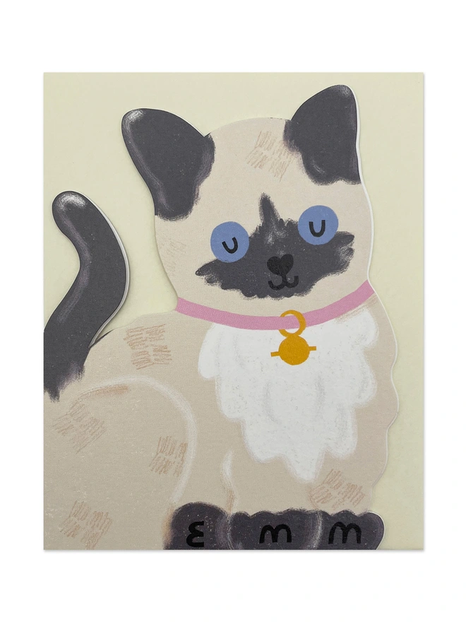 Cute Siamese Kitten Mini Greeting Card For Cat Lovers | Raspberry Blossom