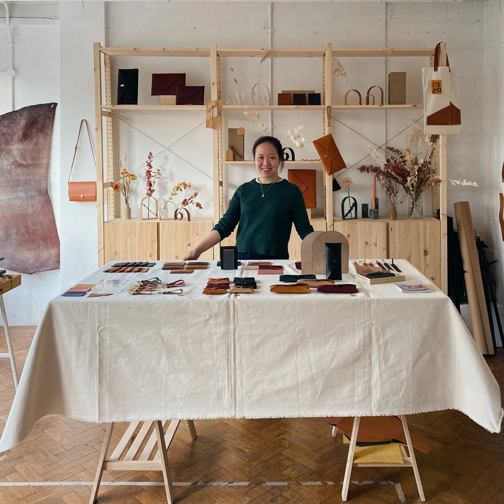 Michelle Wong of MW Makes in her London leatherwork studio