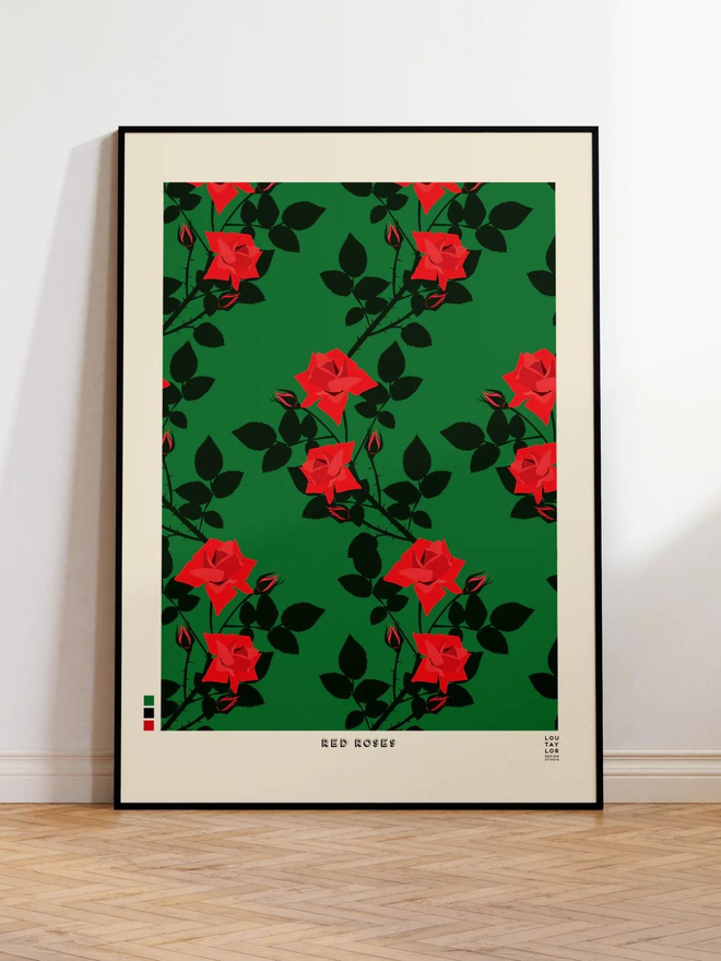 red roses on green background giclee print