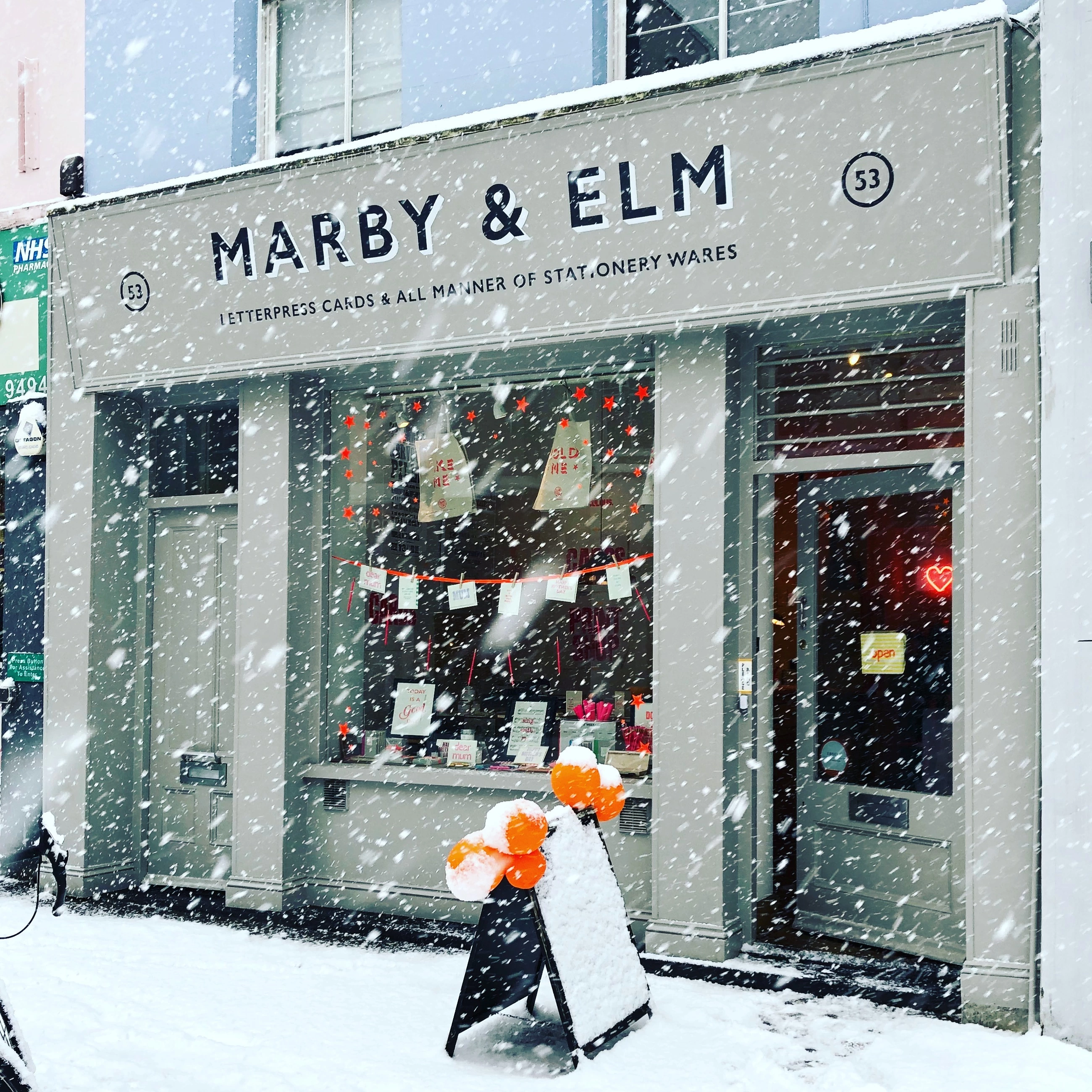 Marby and Elm Shop in the snow