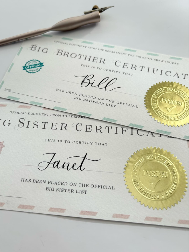 big brother and big sister announcement certificates