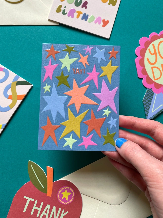 ‘Yay' Mini Congratulations Card Fun and Colourful Star Pattern | Raspberry Blossom