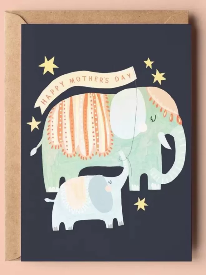 Circus elephant illustration Mother's Day card
