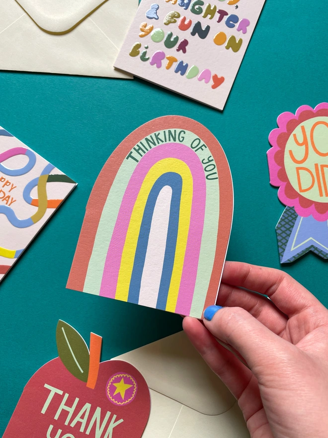 Joyful Mini Rainbow Shaped Thinking Of You Card | Raspberry Blossom