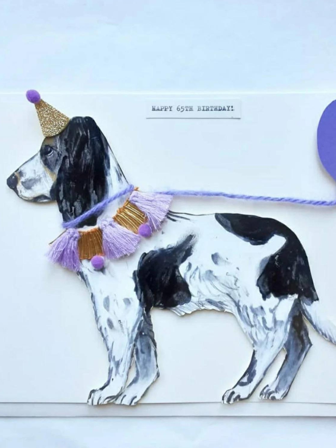 personalised 65th dog birthday card with spaniel