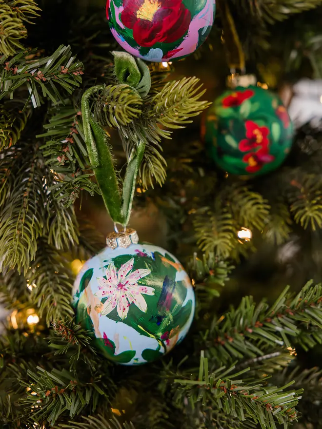 Hand painted floral ceramic bauble