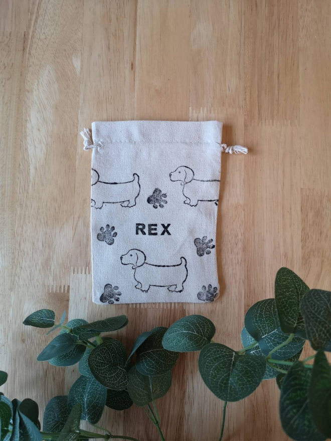 personalised cotton dog treat bag