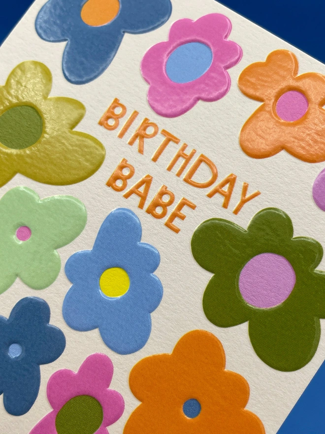 Joyful Mini 'Birthday Babe’ Greeting Card Colourful Flower Pattern Detail | Raspberry Blossom