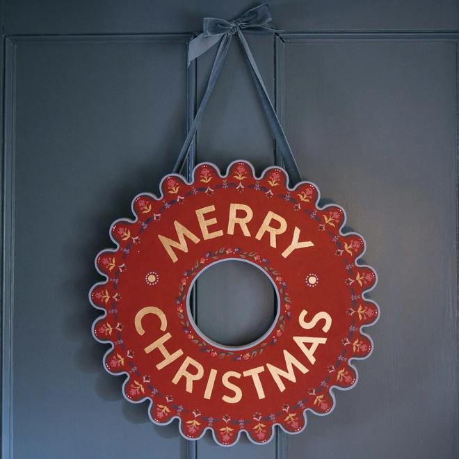 Merry Christmas wooden hand painted wreath