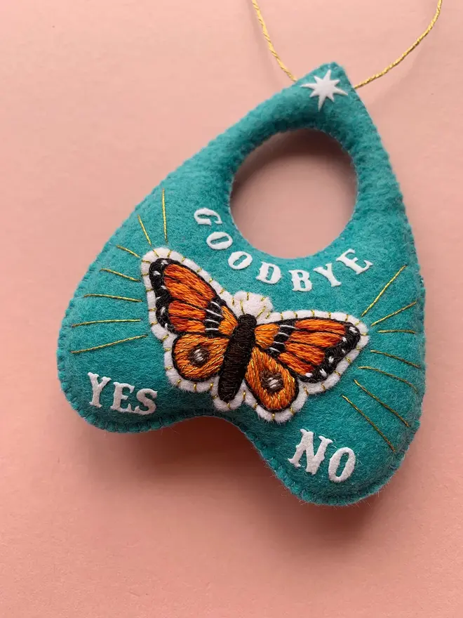 Hand Embroidered Planchette Halloween Felt Ornament 