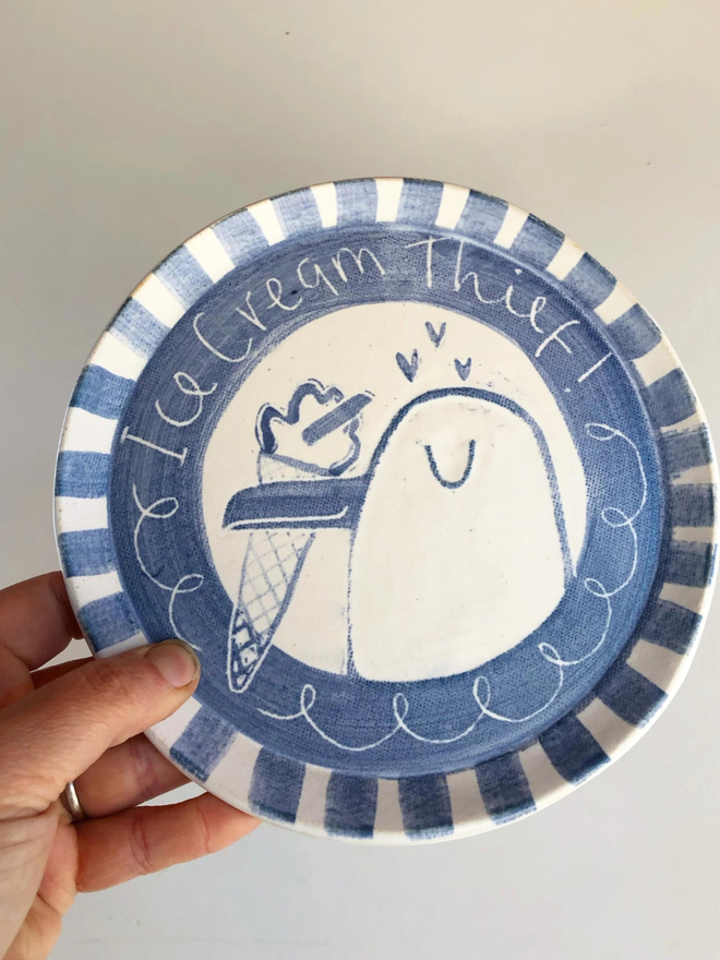 Hand painted ice cream thief plate