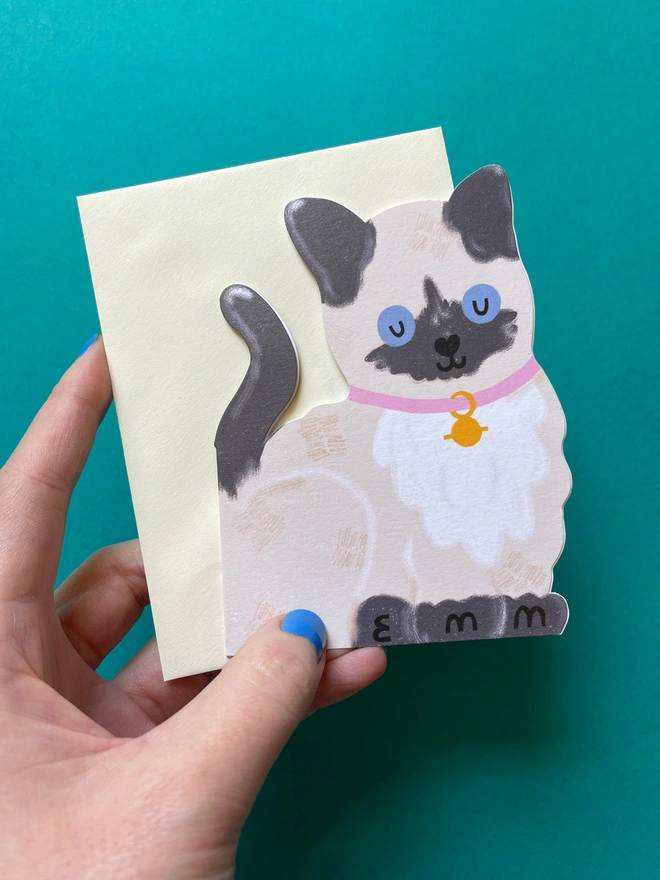 Cute Siamese Kitten Mini Greeting Card For Cat Lovers | Raspberry Blossom