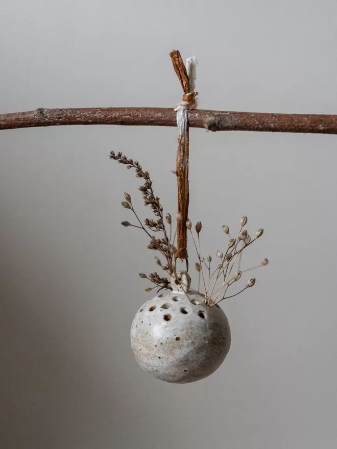 Ikebana Christmas Bauble Decorations In Toasted with dried plants inside