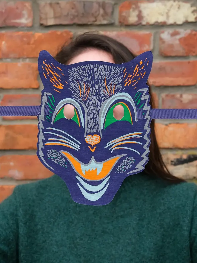 cat screen printed halloween mask