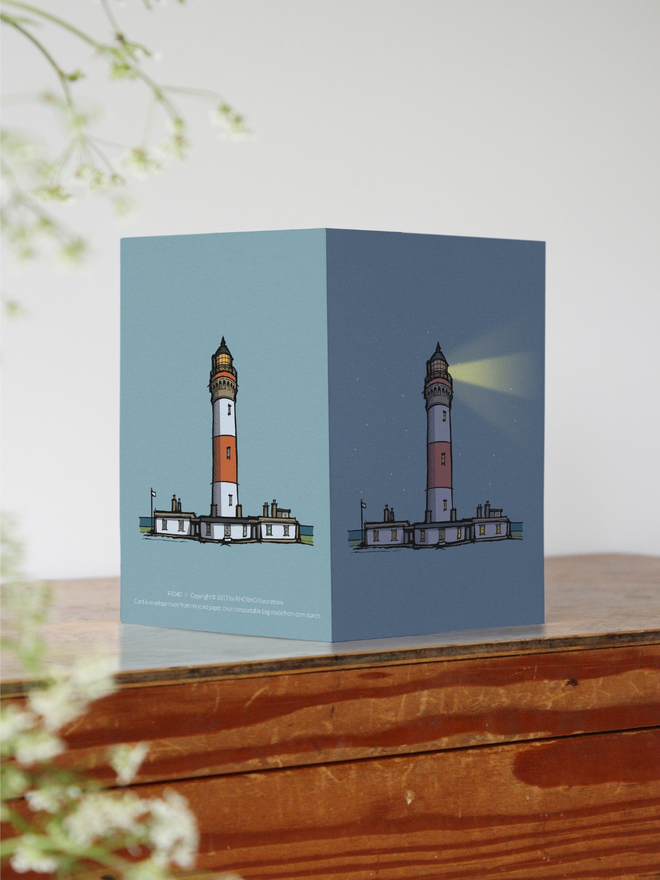 night and day scottish lighthouse illustrated card