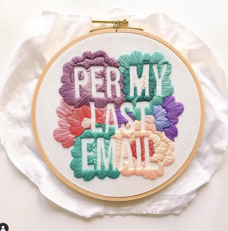 Embroidery hoop with as per my last email stitching 