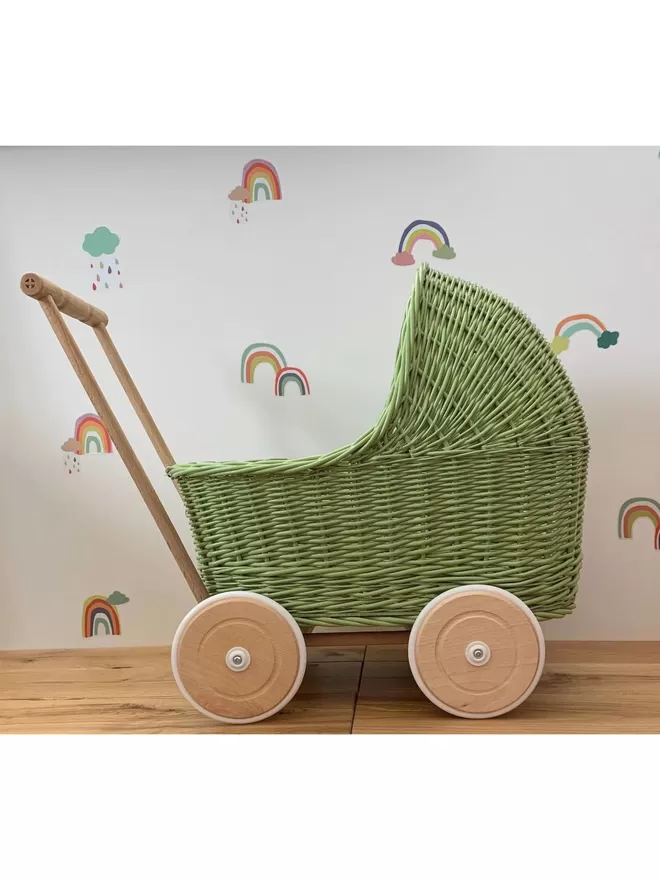 Green Wicker Pram