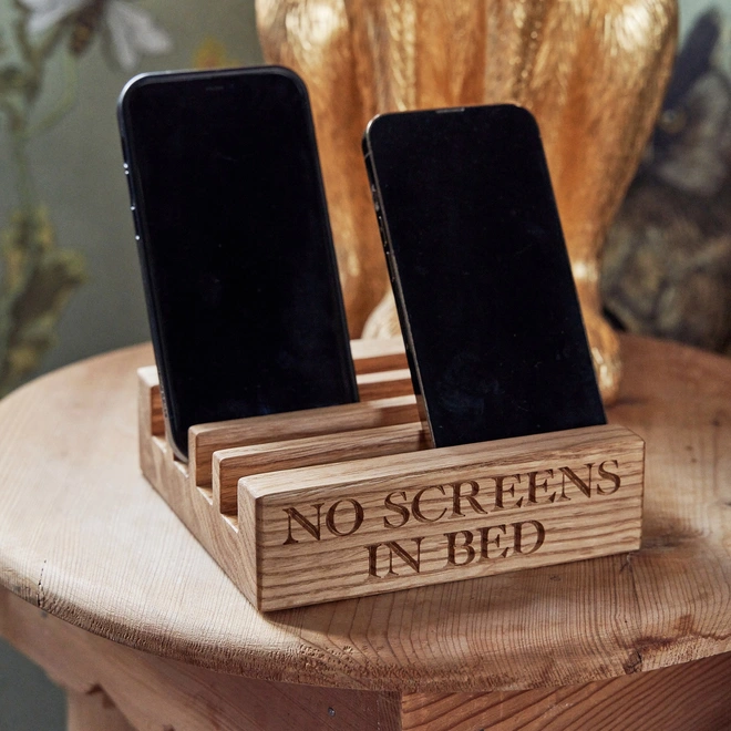 Personalised oak phone holder