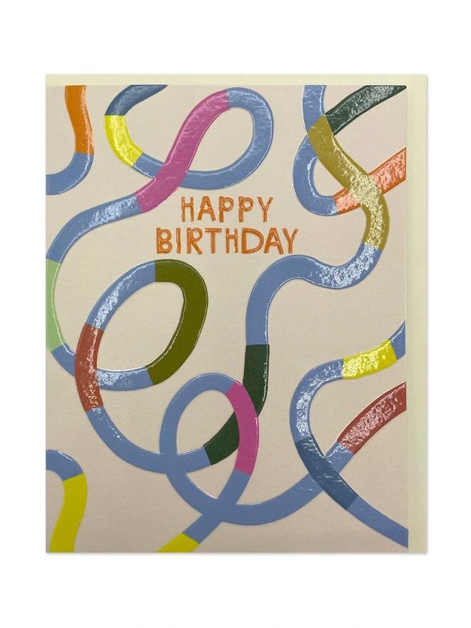 Joyful Mini Birthday Card Colourful Wiggle Pattern | Raspberry Blossom