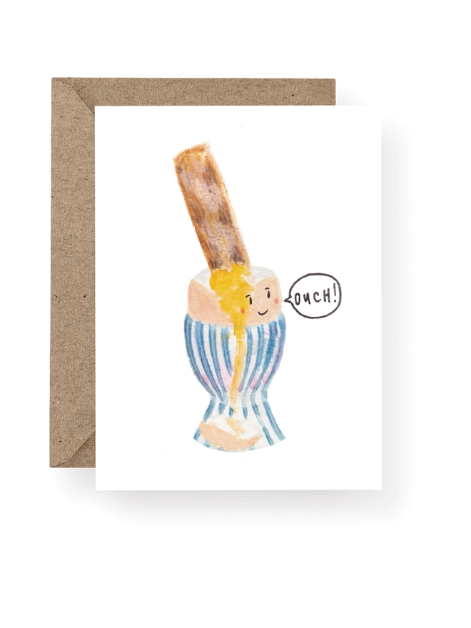 A Funny Alternative Easter Egg Card Featuring A Dippy Egg.  The Card Reads 'Ouch'