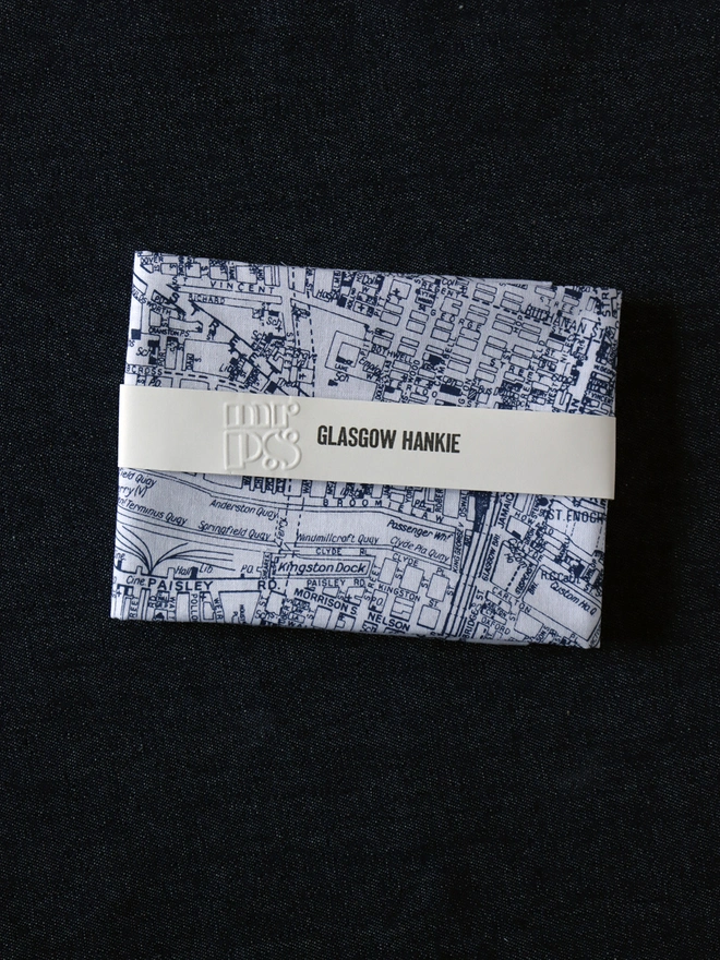 Mr.PS Glasgow map printed cotton handkerchief folded and wrapped