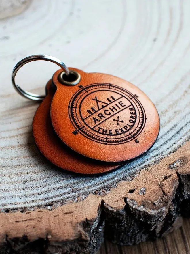 Explorer - Double Saddle Tan Leather ID Tag