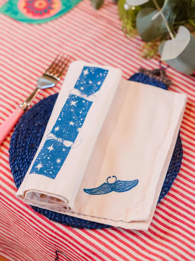 Blue Christmas cracker napkin