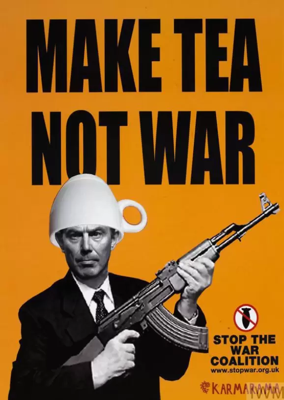 Make Tea Not War poster by Dave Buonaguidi