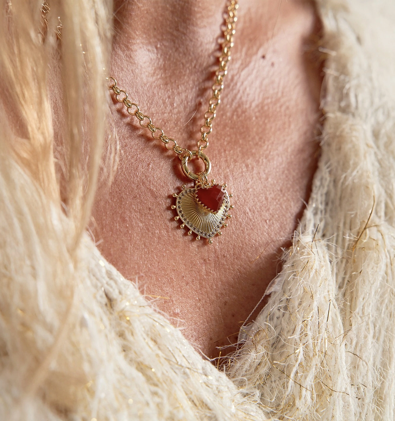 Sunburst heart charm necklace