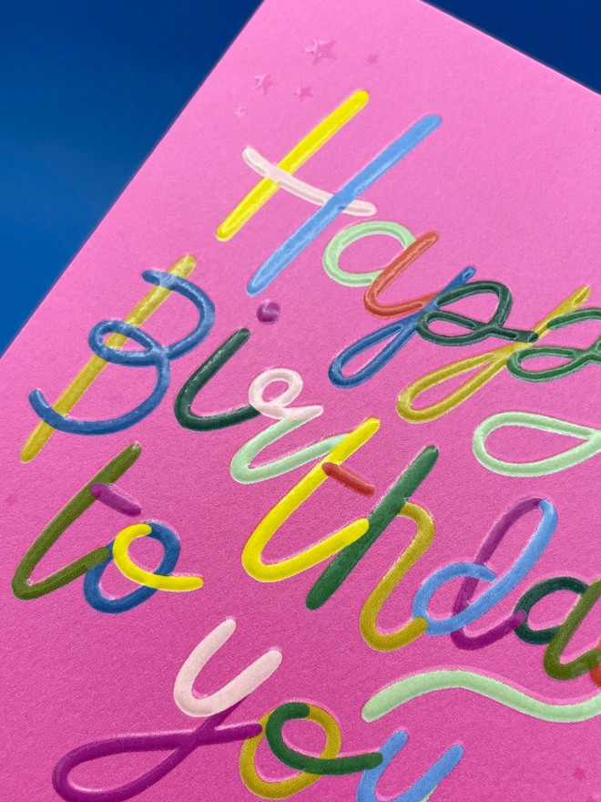 Colourful Pink Mini Birthday Card Rainbow Lettering Detail | Raspberry Blossom