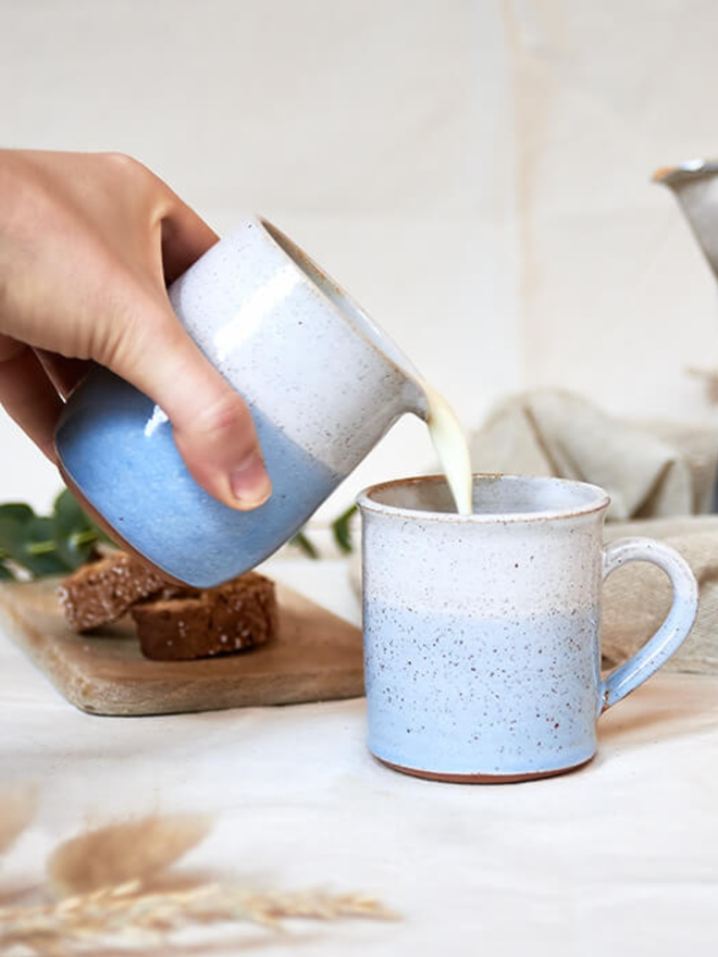 Light Blue and White Small Ceramic Mug