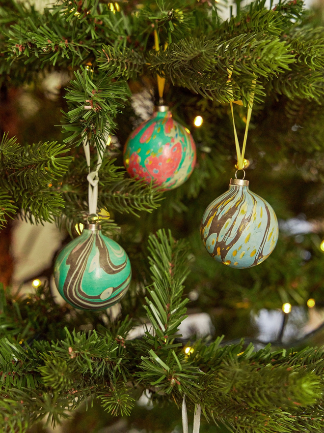 Group of marbled baubles