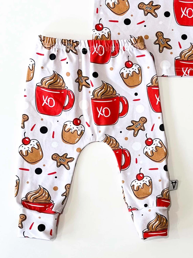 Baby and toddler lounge set in a festive Christmas hot cocoa print