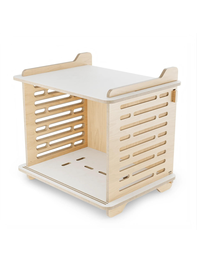 wooden dog crate side view interior