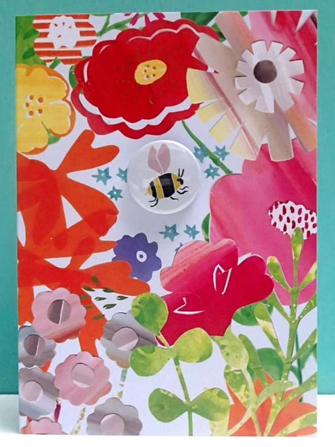 Bee Floral Greeting card with pin badge