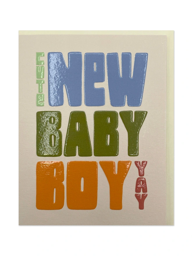 Cute Mini New Baby Boy Card Colourful Chunky Lettering | Raspberry Blossom