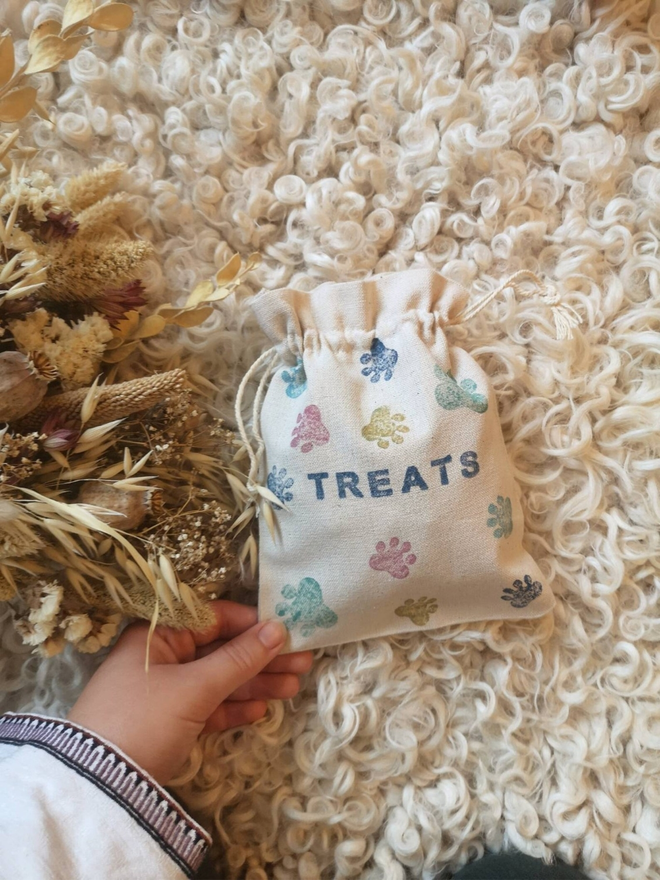 personalised cotton dog treat bag