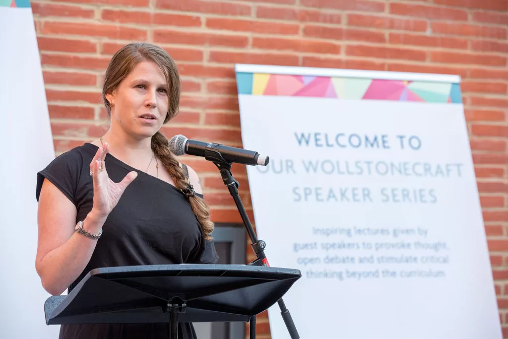 Caroline Criado-Perez OBE delivering a speech