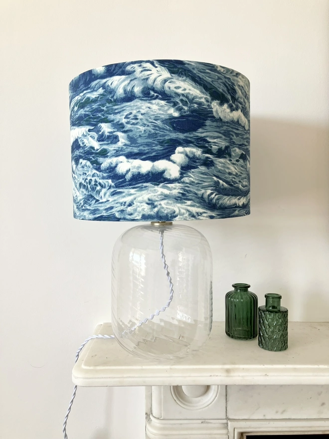 Lampshade, Bedside Lampshade, Seaside Decor, Home Decor, Drum Lampshade, Table Lampshade, Ceiling Lampshade, Beach Decor, Sea Decor, Ocean Waves Lampshade, Waves Lampshade, Blue Lampshade