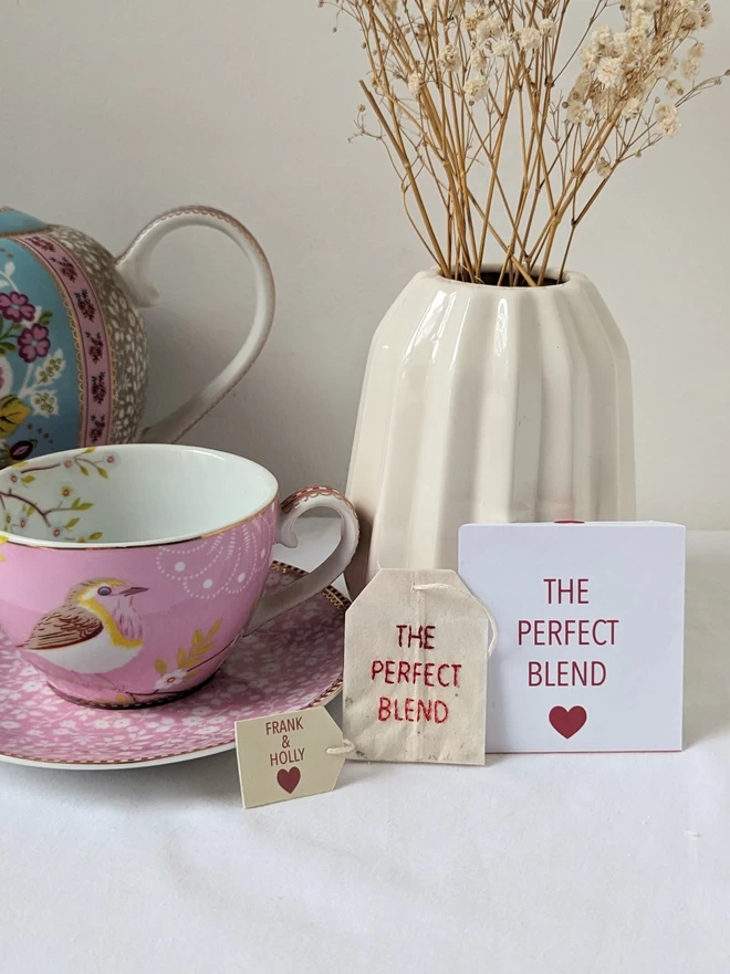 Embroidered The Perfect Blend teabag with paper sachet