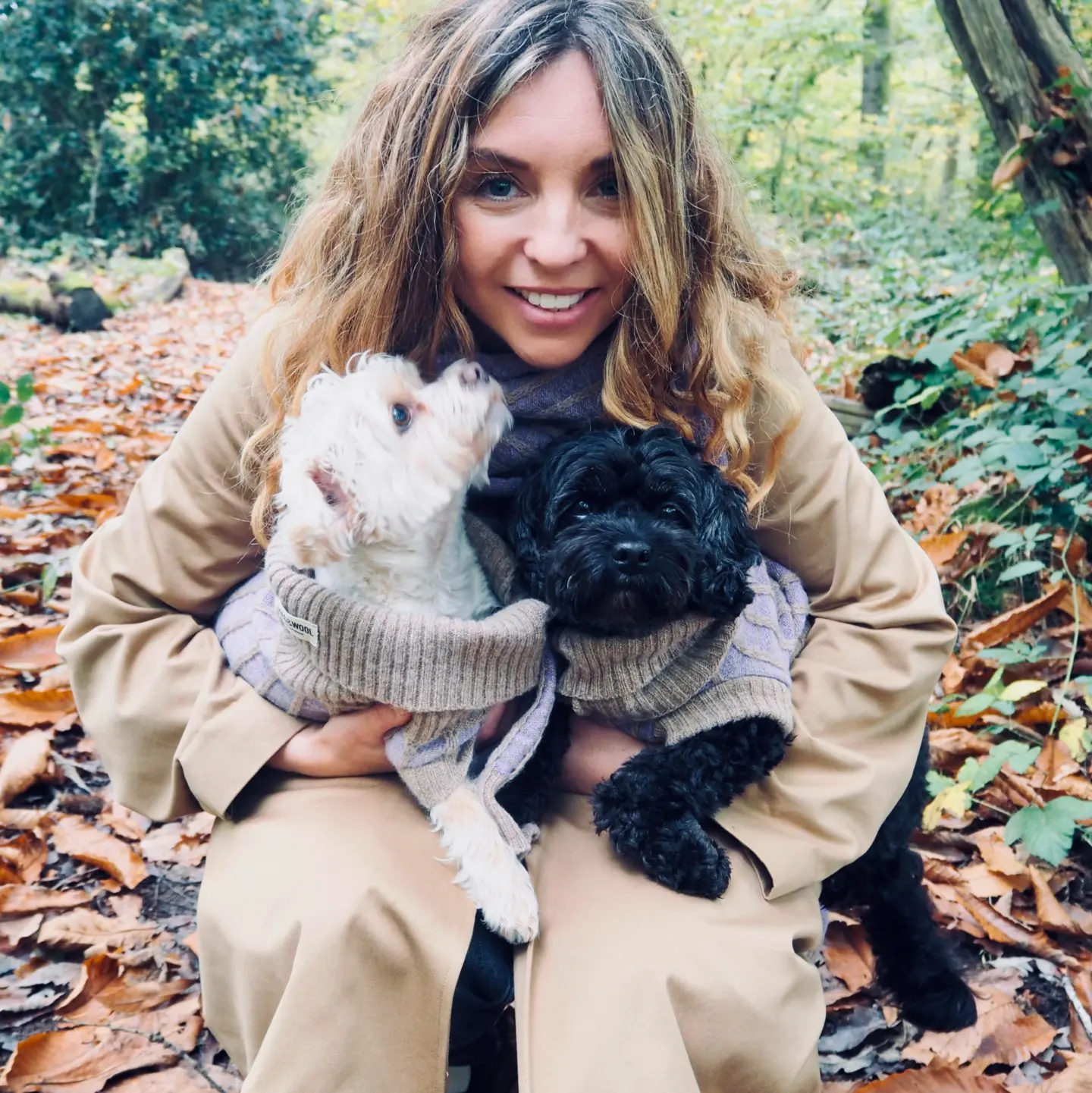 dog with a lady both in matching knitwear